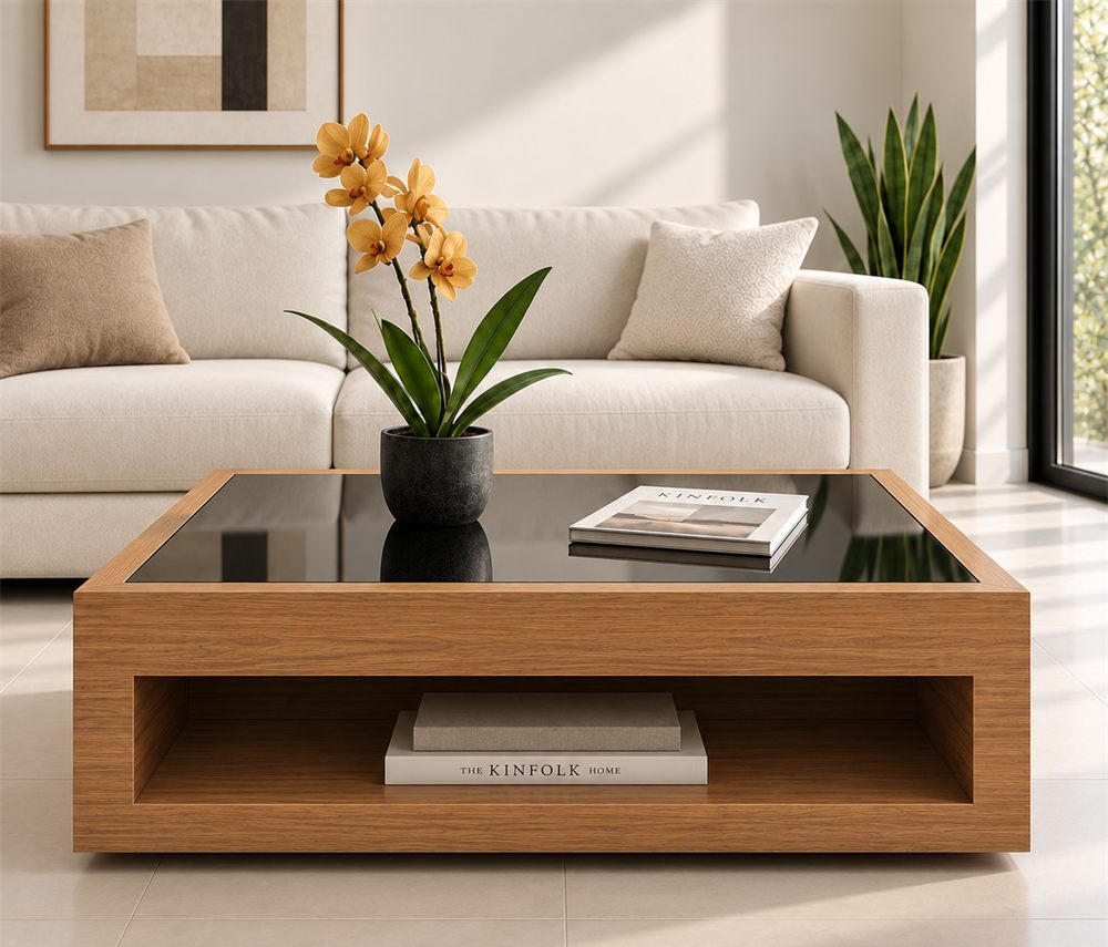 Mesa ratona Prisma, cuadrada en paraíso con estante inferior